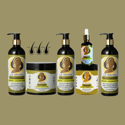 Collection of La Brune hair care products on a white background